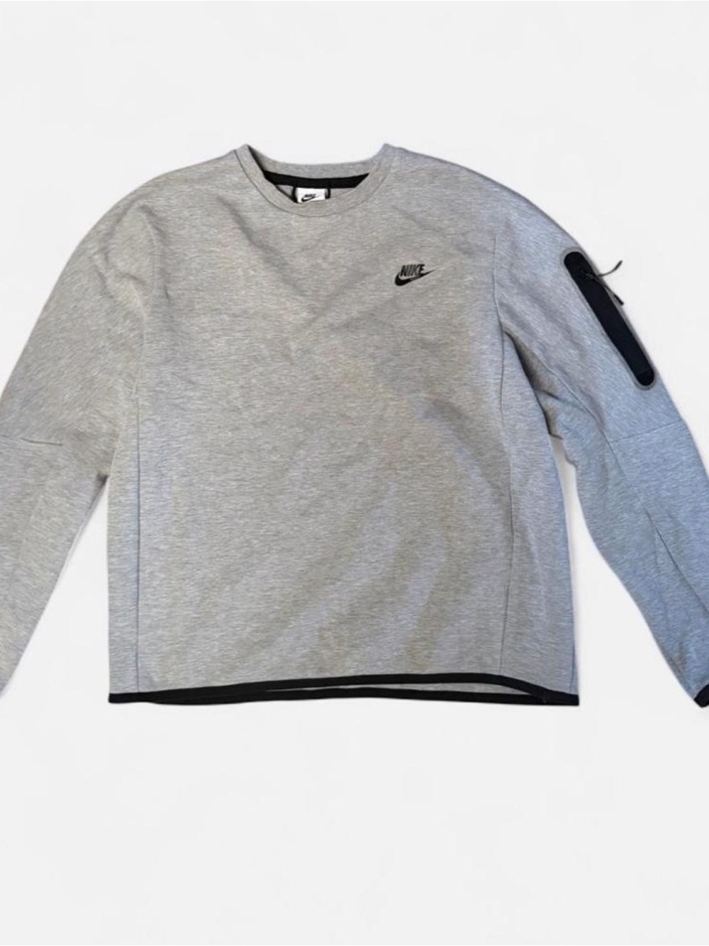 Nike Tech Men's Light Gray Crewneck Fleece Sweatshirt W/ Black Trim